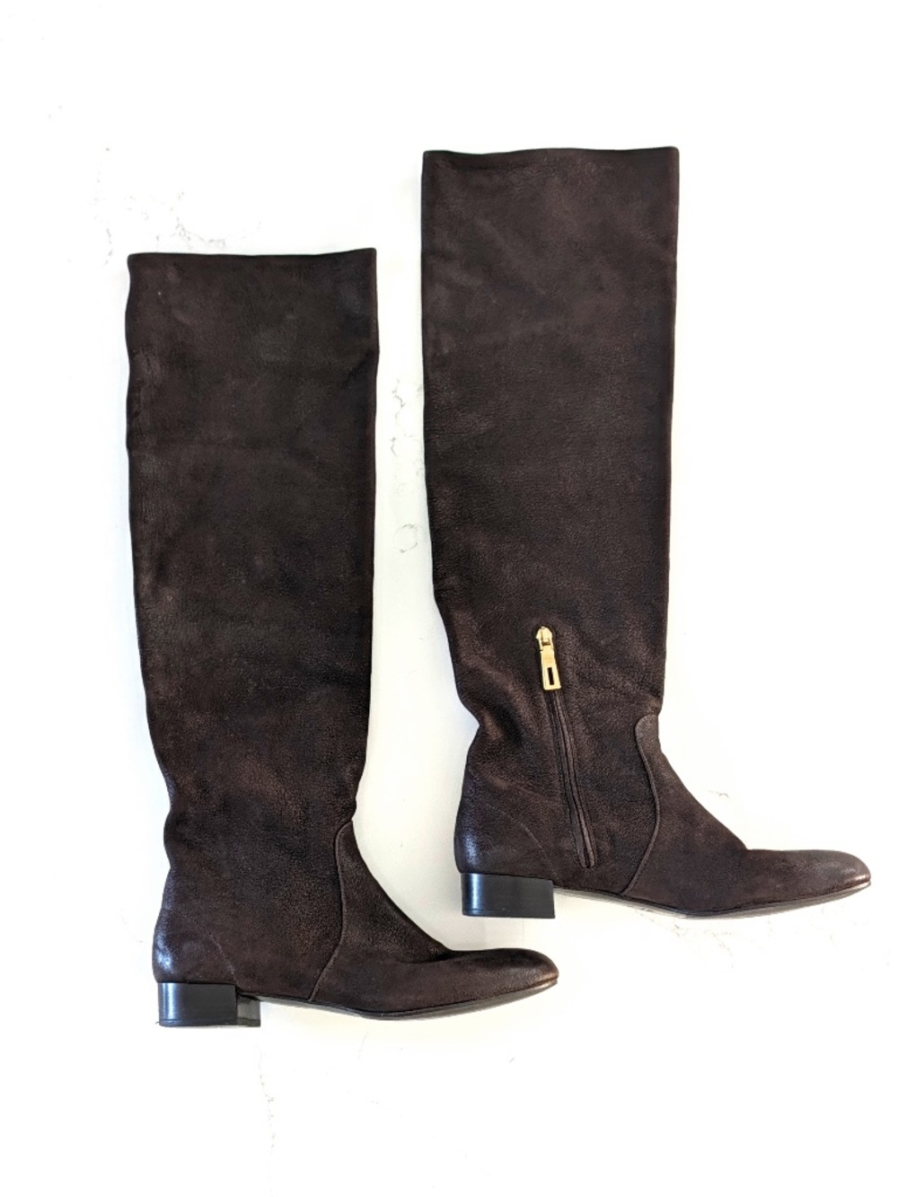 Prada Over The Knee Riding Boots Womens 38.5 US 8.5 Dark Brown Leather Tall Flat